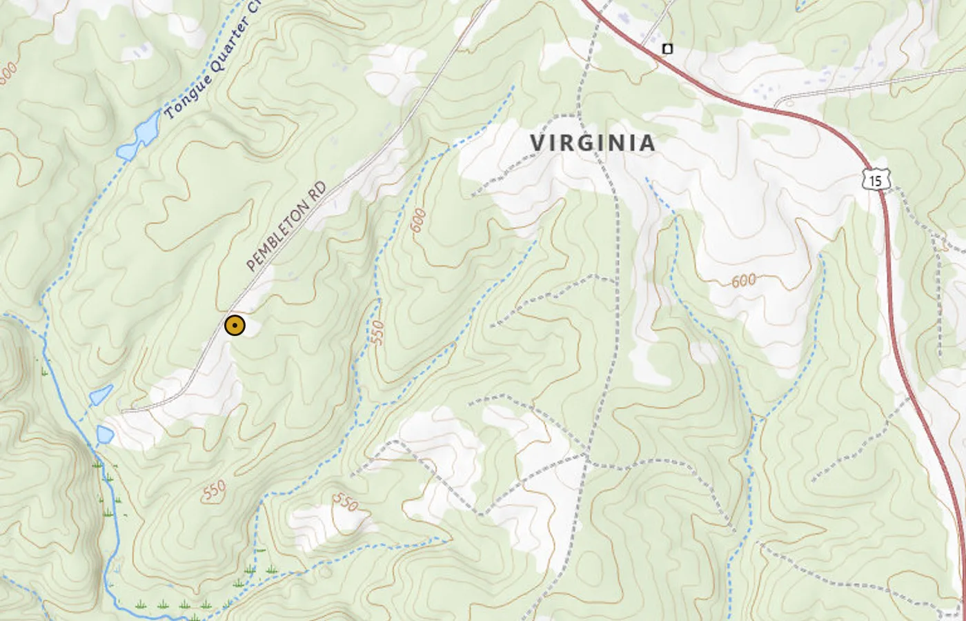 VaGoldMaps topo map of Booker / Morrow Mine northwest of Willis Mountain, Buckingham County